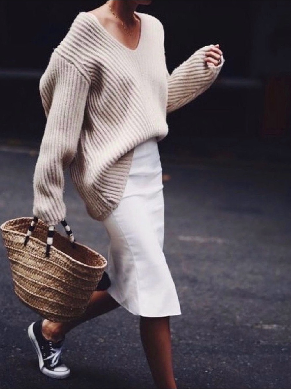 GAP Beige Cotton Cream Ribbed Crewneck Sweater